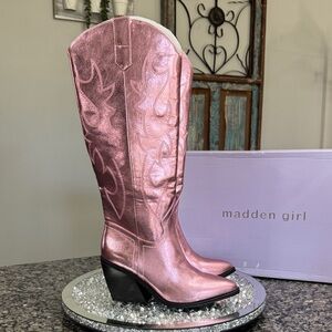 Madden Girl Metallic Pink Western Knee-High Boots